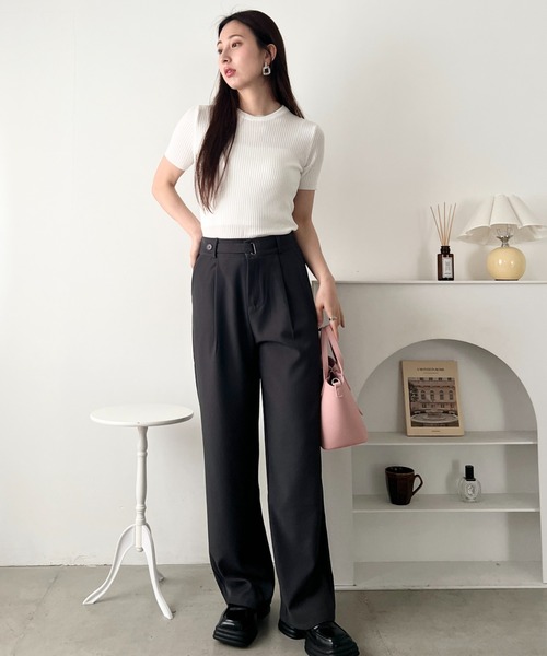 LOVALOT(ラバロット)の「クルーネック 半袖リブニット(Tシャツ/カットソー・レディース・ブラック/グリーン/ホワイト・FREE)」の11枚目の写真