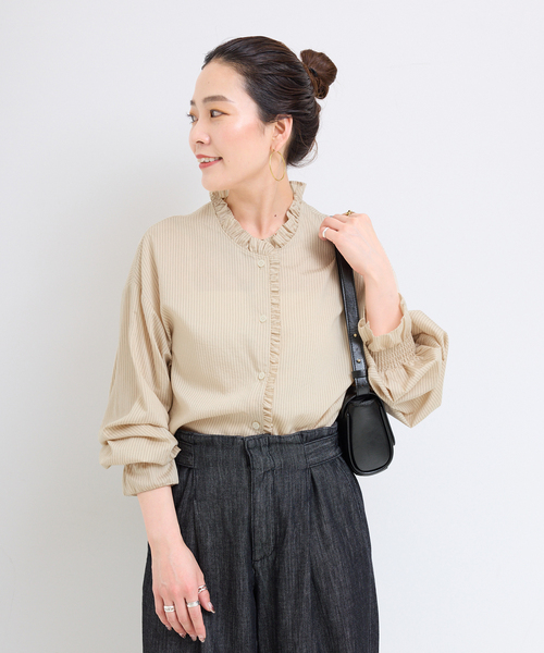 B.C STOCK（ベーセーストック）の「《追加》【WEB限定】ウォッシャブル / フロントフリルブラウス（シャツ/ブラウス・レディース・ベージュ/サックスブルー/ホワイト・FREE）」の19枚目の写真