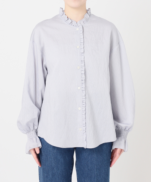 B.C STOCK（ベーセーストック）の「《追加》【WEB限定】ウォッシャブル / フロントフリルブラウス（シャツ/ブラウス・レディース・ベージュ/サックスブルー/ホワイト・FREE）」の12枚目の写真