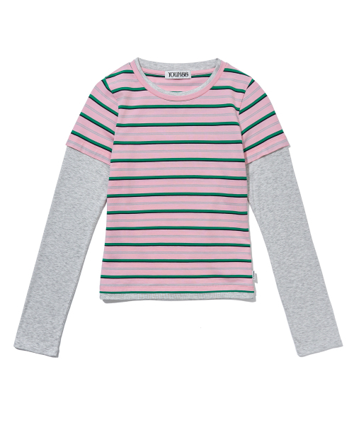 YOUHEE(ユヒ)の「CANDY STRIPE LAYERED LONG SLEEVE_PINK(Tシャツ/カットソー・レディース・その他・FREE)」の4枚目の写真