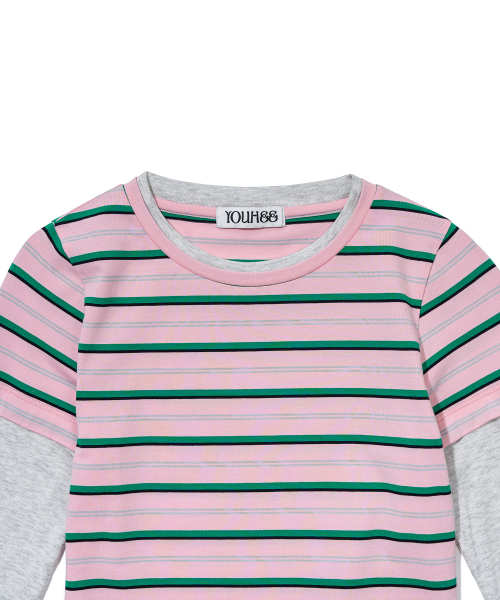 YOUHEE(ユヒ)の「CANDY STRIPE LAYERED LONG SLEEVE_PINK(Tシャツ/カットソー・レディース・その他・FREE)」の6枚目の写真