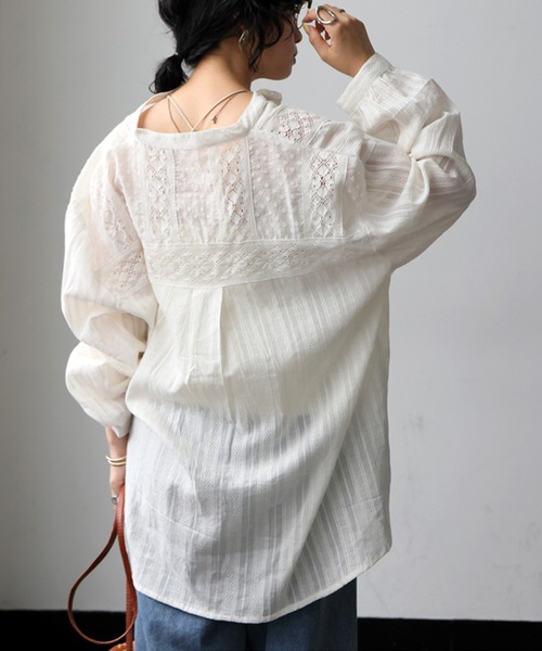 antiqua(アンティカ)の「インド綿 レース シャツ(シャツ/ブラウス・レディース・ブラック/オフホワイト・ONESIZE)」の17枚目の写真