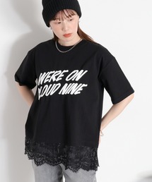 cepo | 16/- スソレースドッキング コットン天竺発泡プリントTee(Tシャツ/カットソー)