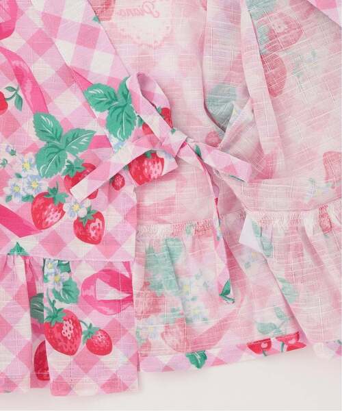 mezzo piano(メゾピアノ)の「ギンガムいちご柄 甚平【接触冷感・吸水速乾】(浴衣・キッズ・ピンク・110cm/100cm/90cm/80cm)」の15枚目の写真