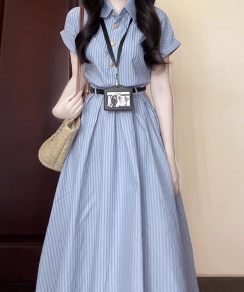 AMAJI(アマジ)の「半袖 シャツワンピース(シャツワンピース・レディース・ライトブルー・SMALL/MEDIUM/LARGE/X-LARGE)」の1枚目の写真