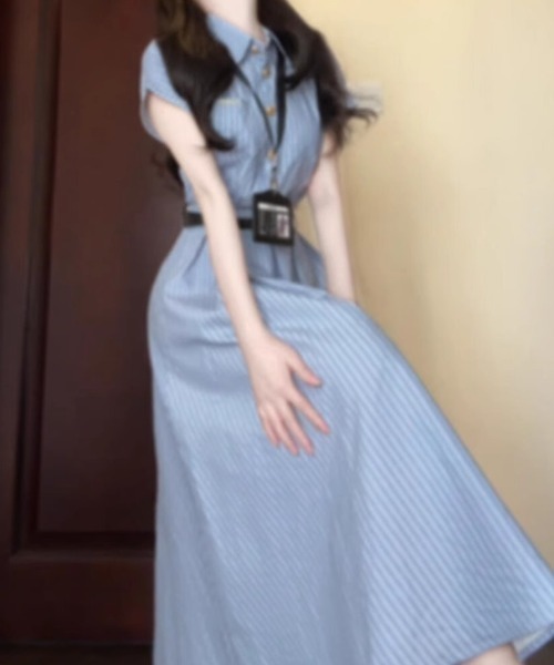 AMAJI(アマジ)の「半袖 シャツワンピース(シャツワンピース・レディース・ライトブルー・SMALL/MEDIUM/LARGE/X-LARGE)」の4枚目の写真