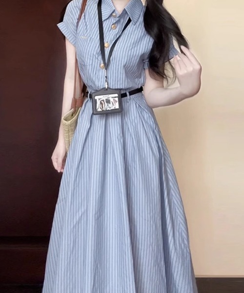 AMAJI(アマジ)の「半袖 シャツワンピース(シャツワンピース・レディース・ライトブルー・SMALL/MEDIUM/LARGE/X-LARGE)」の3枚目の写真