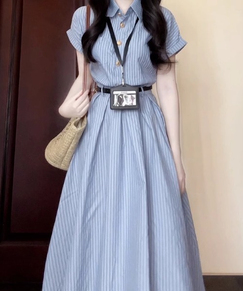 AMAJI(アマジ)の「半袖 シャツワンピース(シャツワンピース・レディース・ライトブルー・SMALL/MEDIUM/LARGE/X-LARGE)」の2枚目の写真