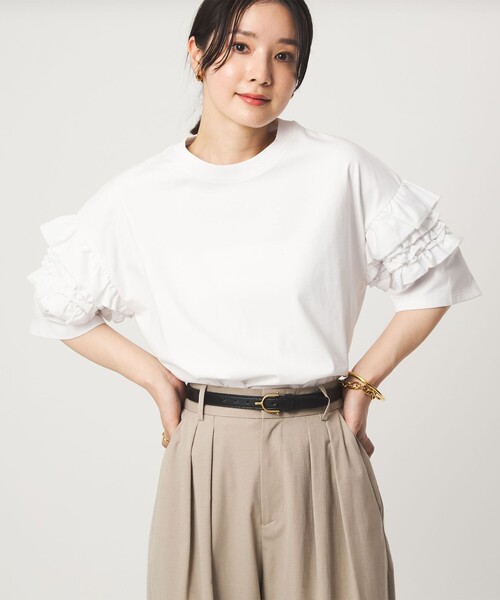 green label relaxing（グリーンレーベルリラクシング）の「【WEB限定】＜at ease＞袖フリル  ショートスリーブ カットソー（Tシャツ/カットソー・レディース・ブラック/コバルトブルー/ホワイト/ライトグレー・FREE）」の2枚目の写真