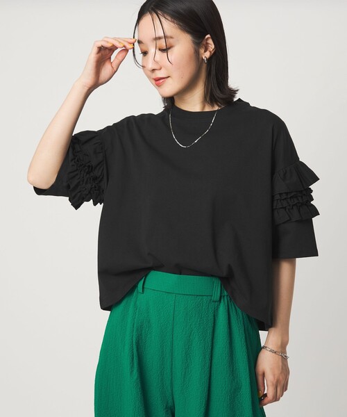 green label relaxing（グリーンレーベルリラクシング）の「【WEB限定】＜at ease＞袖フリル  ショートスリーブ カットソー（Tシャツ/カットソー・レディース・ブラック/コバルトブルー/ホワイト/ライトグレー・FREE）」の3枚目の写真
