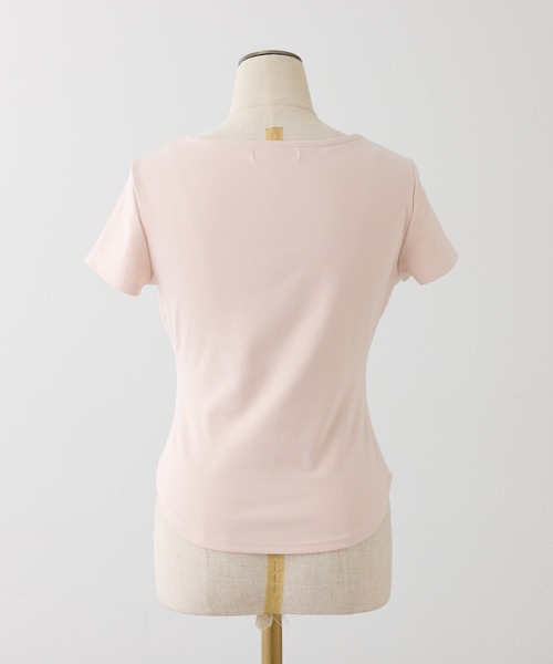 one after another NICE CLAUP(ワンアフターアナザーナイスクラップ)の「【hinano企画】レース付きフロントリボンTee(Tシャツ/カットソー・レディース・ドット/ベージュ/ピンク/ブラック・FREE)」の6枚目の写真
