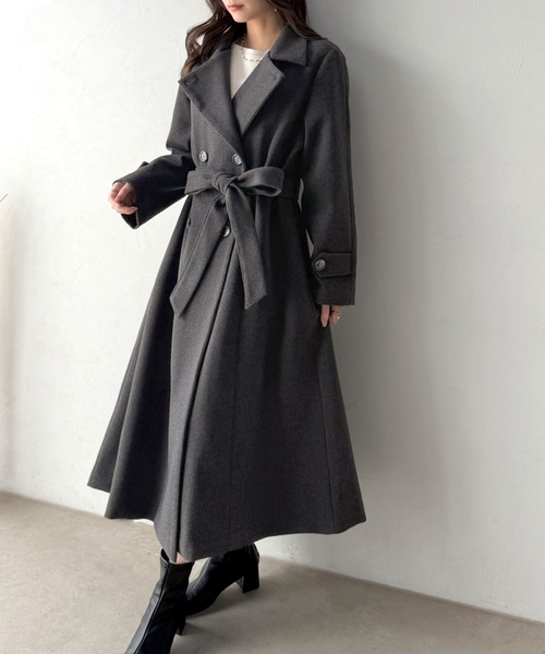 美品　マカフィー チェスターロングコート ウール　カシミヤ　シルク混　豹柄　M セール】【mily bilet】これぞ、くびれ盛れ！！「細見え」×「着ヤセ