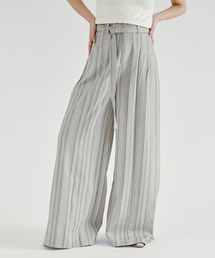 Ezick（エジック）の「Linen-feel striped pants/リネンライクストライプワイドパンツ【ベルト付き】（スラックス）」