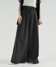 Ezick（エジック）の「Linen-feel striped pants/リネンライクストライプワイドパンツ【ベルト付き】（スラックス）」