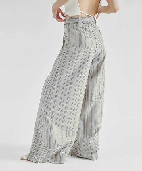 Ezick(エジック)の「Linen-feel striped pants/リネンライクストライプワイドパンツ【ベルト付き】(スラックス・レディース・グレー/ブラック・FREE)」の13枚目の写真