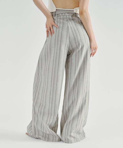 Ezick(エジック)の「Linen-feel striped pants/リネンライクストライプワイドパンツ【ベルト付き】(スラックス・レディース・グレー/ブラック・FREE)」の12枚目の写真