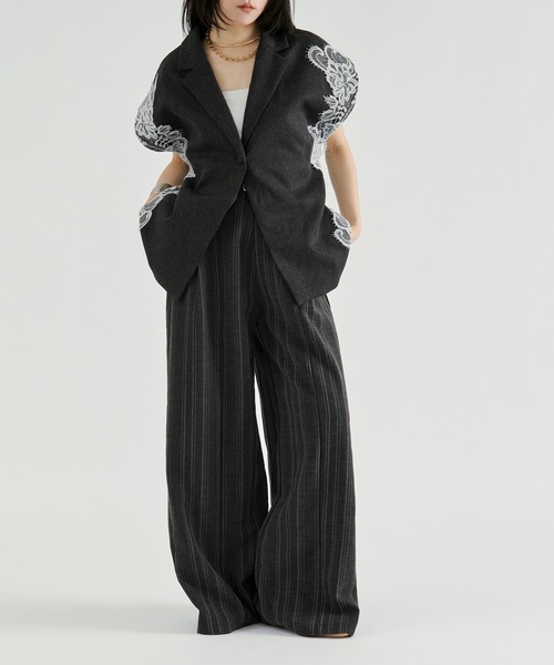 Ezick(エジック)の「Linen-feel striped pants/リネンライクストライプワイドパンツ【ベルト付き】(スラックス・レディース・グレー/ブラック・FREE)」の21枚目の写真
