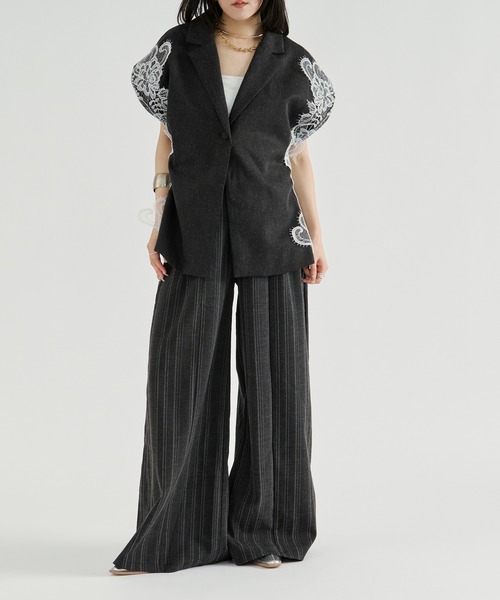 Ezick(エジック)の「Linen-feel striped pants/リネンライクストライプワイドパンツ【ベルト付き】(スラックス・レディース・グレー/ブラック・FREE)」の20枚目の写真