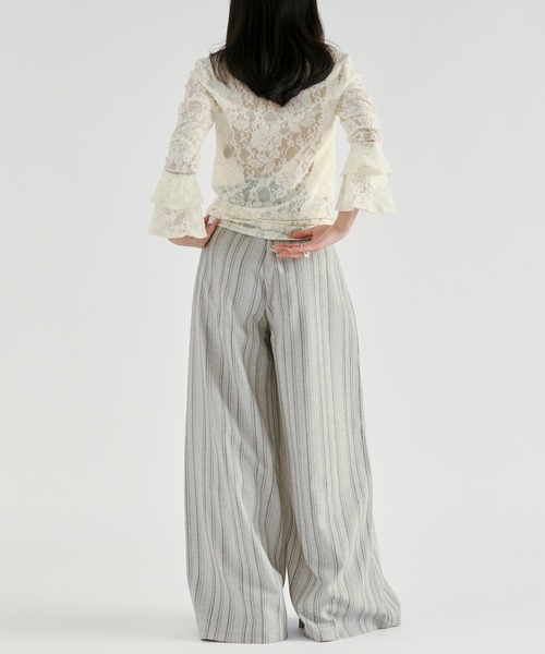 Ezick(エジック)の「Linen-feel striped pants/リネンライクストライプワイドパンツ【ベルト付き】(スラックス・レディース・グレー/ブラック・FREE)」の7枚目の写真