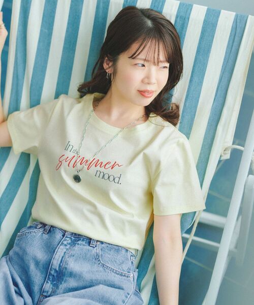 COHINA（コヒナ）の「【接触冷感】サマームードロゴTシャツ 【低身長・小柄女性】（Tシャツ/カットソー・レディース・ライトイエロー/オフホワイト/ブルーグリーン・ONE SIZE）」の3枚目の写真