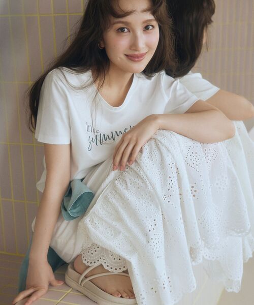 COHINA（コヒナ）の「【接触冷感】サマームードロゴTシャツ 【低身長・小柄女性】（Tシャツ/カットソー・レディース・ライトイエロー/オフホワイト/ブルーグリーン・ONE SIZE）」の8枚目の写真