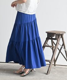 ナイロンワッシャーティアードロングスカート