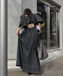 WILLFULLY | back open switching bicolor stitch denim OP(ワンピース)