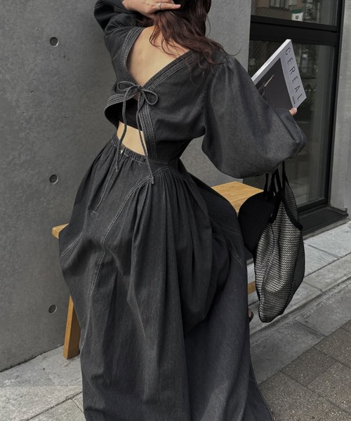WILLFULLY(ウィルフリー)の「back open switching bicolor stitch denim OP(ワンピース・レディース・ブルー/ブラック・FREE)」の11枚目の写真