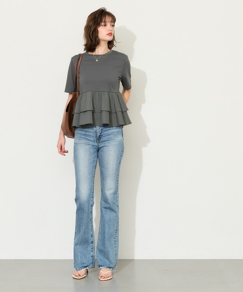 coca(coca)(コカ)の「\接触冷感/ドッキング2段フリルTシャツ(Tシャツ/カットソー・レディース・チャコール/ホワイト・M/L/S)」の8枚目の写真