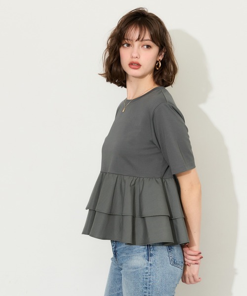 coca(coca)(コカ)の「\接触冷感/ドッキング2段フリルTシャツ(Tシャツ/カットソー・レディース・チャコール/ホワイト・M/L/S)」の9枚目の写真