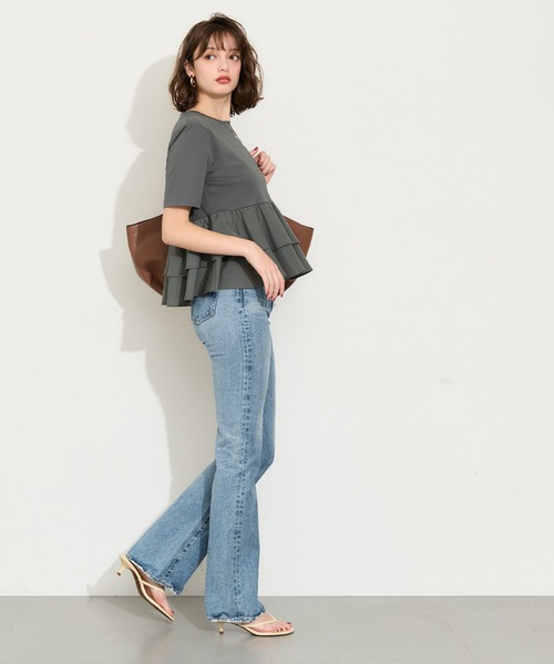 coca(coca)(コカ)の「\接触冷感/ドッキング2段フリルTシャツ(Tシャツ/カットソー・レディース・チャコール/ホワイト・M/L/S)」の12枚目の写真