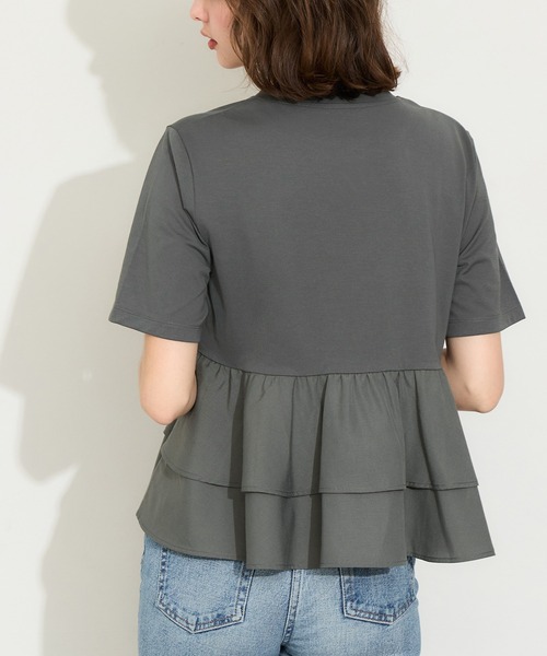 coca(coca)(コカ)の「\接触冷感/ドッキング2段フリルTシャツ(Tシャツ/カットソー・レディース・チャコール/ホワイト・M/L/S)」の13枚目の写真