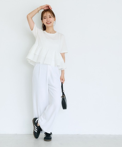 coca(coca)(コカ)の「\接触冷感/ドッキング2段フリルTシャツ(Tシャツ/カットソー・レディース・チャコール/ホワイト・M/L/S)」の14枚目の写真