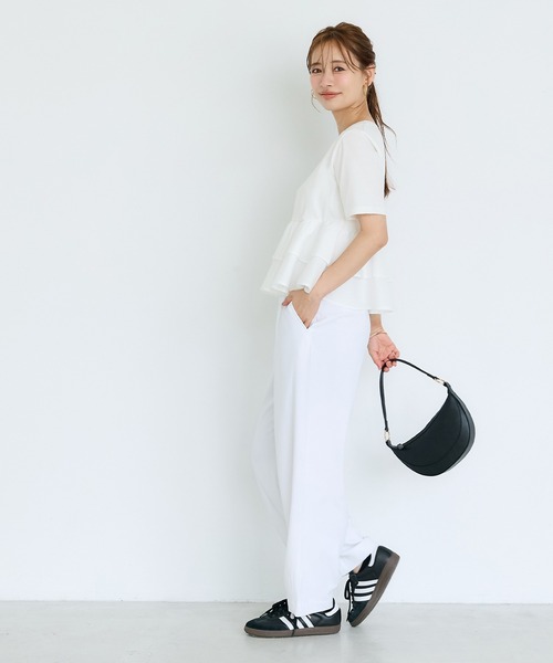coca(coca)(コカ)の「\接触冷感/ドッキング2段フリルTシャツ(Tシャツ/カットソー・レディース・チャコール/ホワイト・M/L/S)」の15枚目の写真
