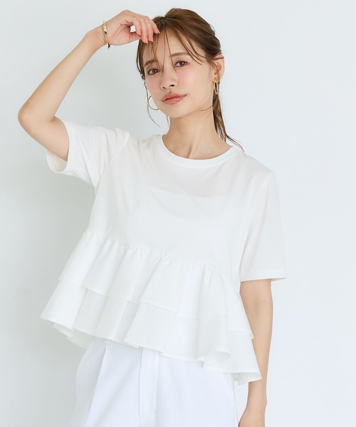 coca(coca)(コカ)の「\接触冷感/ドッキング2段フリルTシャツ(Tシャツ/カットソー・レディース・チャコール/ホワイト・M/L/S)」の17枚目の写真