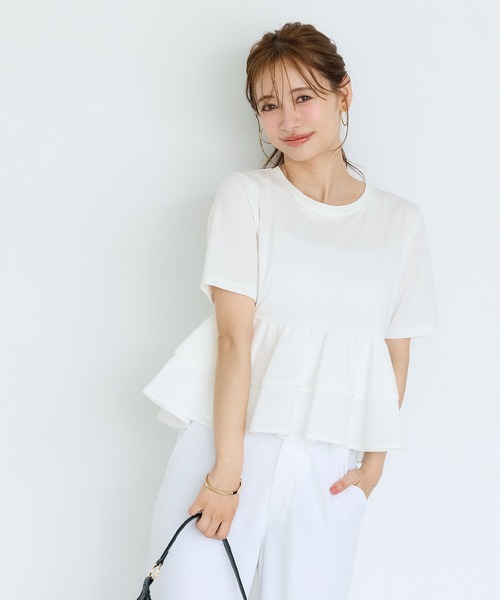 coca(coca)(コカ)の「\接触冷感/ドッキング2段フリルTシャツ(Tシャツ/カットソー・レディース・チャコール/ホワイト・M/L/S)」の18枚目の写真