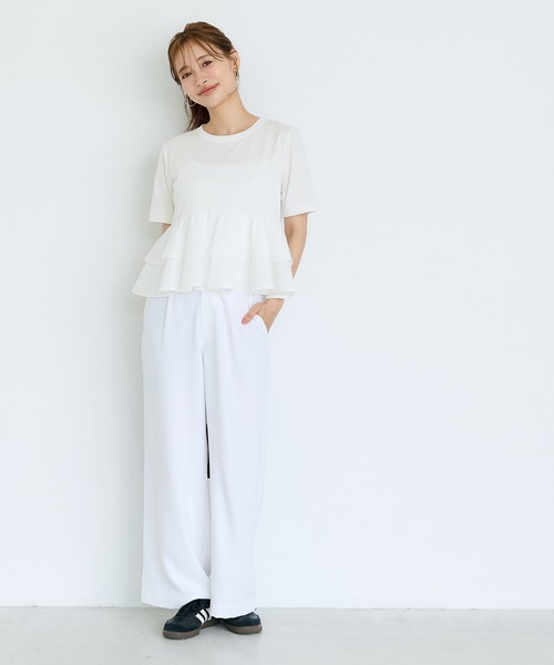 coca(coca)(コカ)の「\接触冷感/ドッキング2段フリルTシャツ(Tシャツ/カットソー・レディース・チャコール/ホワイト・M/L/S)」の19枚目の写真