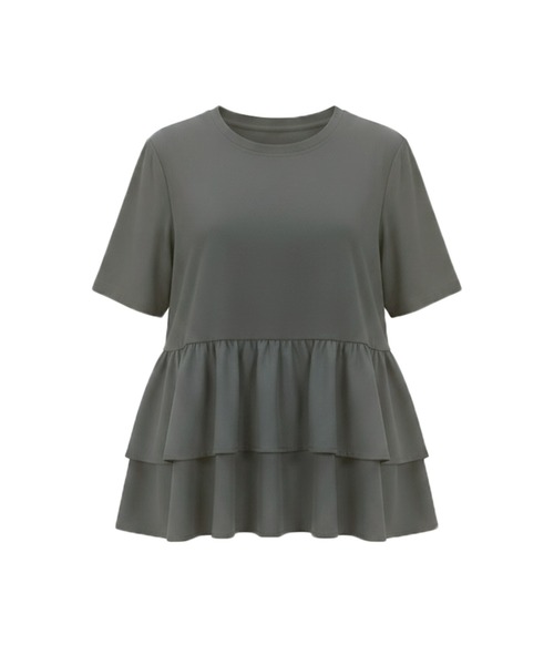 coca(coca)(コカ)の「\接触冷感/ドッキング2段フリルTシャツ(Tシャツ/カットソー・レディース・チャコール/ホワイト・M/L/S)」の5枚目の写真
