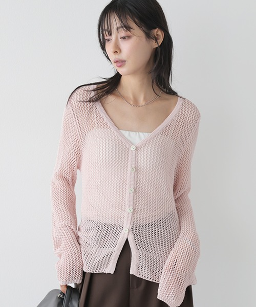 AMELY(エミリー)の「前後2WAYシアーメッシュカーディガン(カーディガン/ボレロ・レディース・ブラック/ライトグリーン/ホワイト/ピンク・フリー)」の4枚目の写真