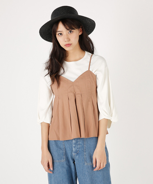 MOUSSY（マウジー）の「TUCK CAMI/F（キャミソール・レディース・ブラウン/ライトブルー/ブラック・1/2）」の3枚目の写真