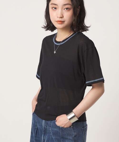 CITEN(シテン)の「<CITEN> ハーフスリーブシアーT(Tシャツ/カットソー・レディース・ホワイト/ブラック・FREE)」の2枚目の写真