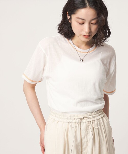 CITEN(シテン)の「<CITEN> ハーフスリーブシアーT(Tシャツ/カットソー・レディース・ホワイト/ブラック・FREE)」の3枚目の写真