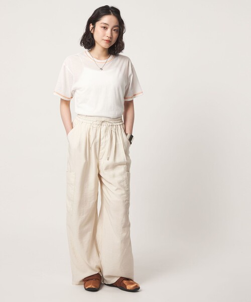 CITEN(シテン)の「<CITEN> ハーフスリーブシアーT(Tシャツ/カットソー・レディース・ホワイト/ブラック・FREE)」の4枚目の写真