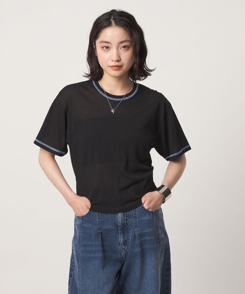 CITEN(シテン)の「<CITEN> ハーフスリーブシアーT(Tシャツ/カットソー・レディース・ホワイト/ブラック・FREE)」の5枚目の写真