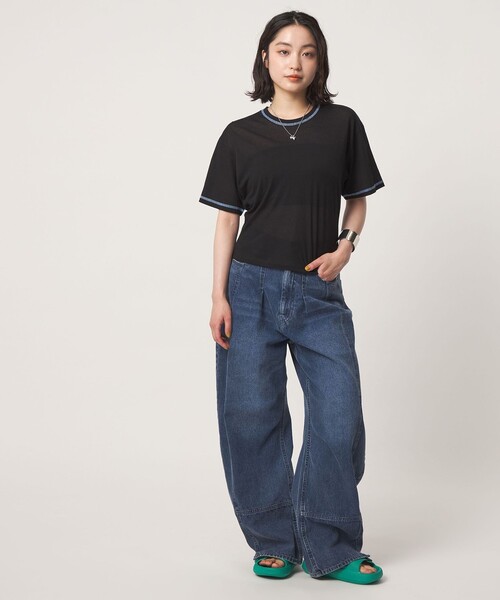 CITEN(シテン)の「<CITEN> ハーフスリーブシアーT(Tシャツ/カットソー・レディース・ホワイト/ブラック・FREE)」の6枚目の写真