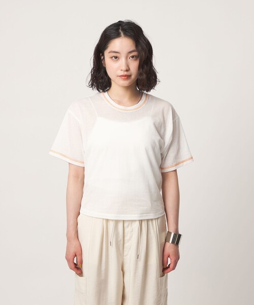 CITEN(シテン)の「<CITEN> ハーフスリーブシアーT(Tシャツ/カットソー・レディース・ホワイト/ブラック・FREE)」の7枚目の写真