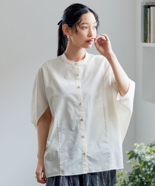 and myera(アンド マイラ)の「and myera コクーンシャツ(シャツ/ブラウス・レディース・ネイビー/オレンジ/アイボリー・M/L)」の1枚目の写真