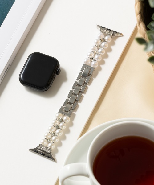 emonique(エモニーク)の「合金 パール アップルウォッチバンド Apple Watch バンド【38mm/40mm/41mm 対応】(デジタル腕時計・レディース・シルバー/プラチナム・38)」の4枚目の写真