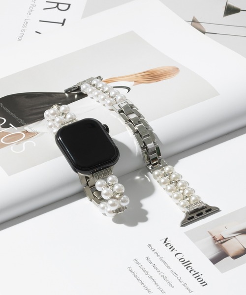 emonique(エモニーク)の「合金 パール アップルウォッチバンド Apple Watch バンド【38mm/40mm/41mm 対応】(デジタル腕時計・レディース・シルバー/プラチナム・38)」の3枚目の写真