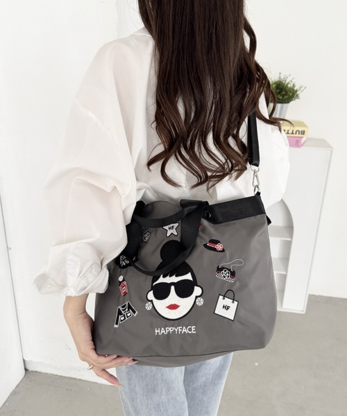 HAPPY FACE(ハッピーフェイス)の「エマ新刺繍2WAYトートGY(トートバッグ・レディース・グレー・ONE SIZE)」の1枚目の写真